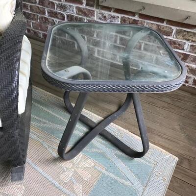 glass and faux wicker table $60
22 1/2 X 22 1/2 X 22