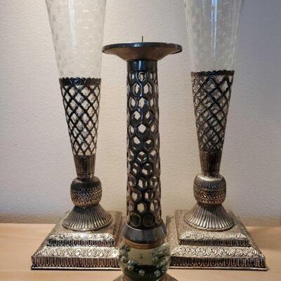 3040	

2 Vases and Candle Stick Holder
Measures approx 20