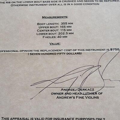 Certificate for Violin