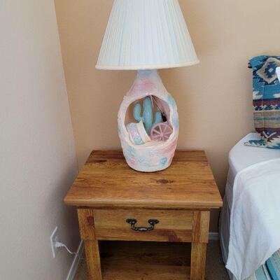 Wood nightstand table and native motive lamp