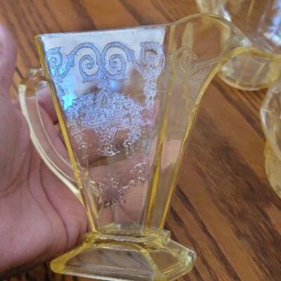 Vintage yellow glass dinner set detail