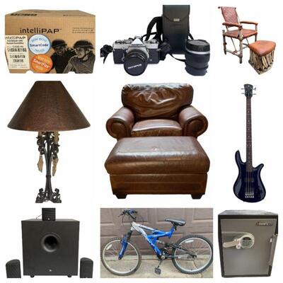 Spector Bass Guitar, Takamine G Series Acoustic Guitar, Adult Bikes, Sentry Safe, Yamaha Stereo Receiver, Rembrandt Table Lamp, DeVilbiss...