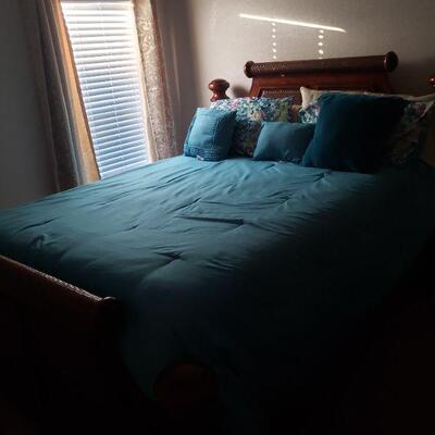 Queen size bed with mattress, box spring and frame