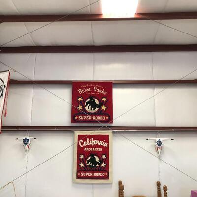 Cowboy decorations hanging in the barn 
