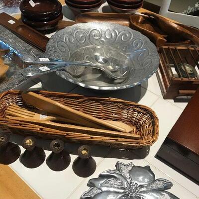 Pewter Serving Pieces, Wooden Vintage Serving Pieces