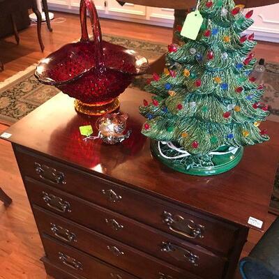 Vintage Hand Made Christmas Tree, Amberina Glass Basket