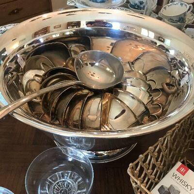 Silver plate Punch Bowl with cups