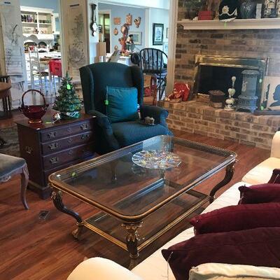 Living Room - Green Recliner - Glass Top Coffee Table