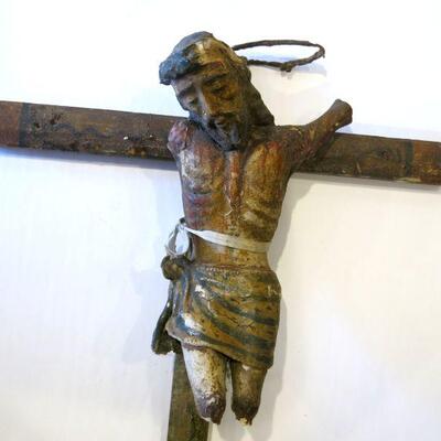 Hand Carved and Painted Crucifix - 19th Century
