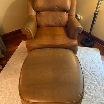 John M. Smyth Vinyl Chair & Ottoman - 40"D x 36"W x 33"H (Chair) + 29"W x 27"D x 16"H (Ottoman) - $80