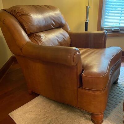 John M. Smyth Vinyl Chair & Ottoman - 40"D x 36"W x 33"H (Chair) + 29"W x 27"D x 16"H (Ottoman) - $80