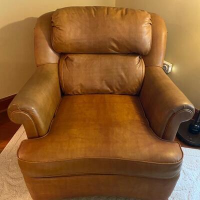 John M. Smyth Vinyl Chair & Ottoman - 40"D x 36"W x 33"H (Chair) + 29"W x 27"D x 16"H (Ottoman) - $80