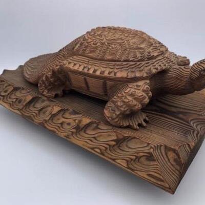 Antique Japanese Wood Carved Turtle