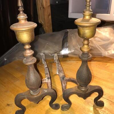 Cast iron and brass andirons