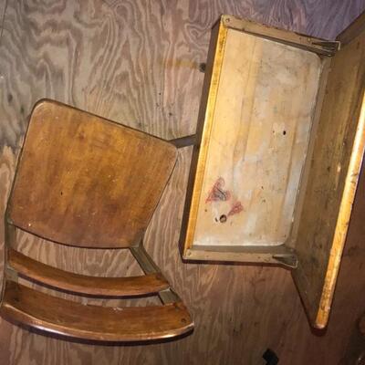 Vintage child's desk with attached chair