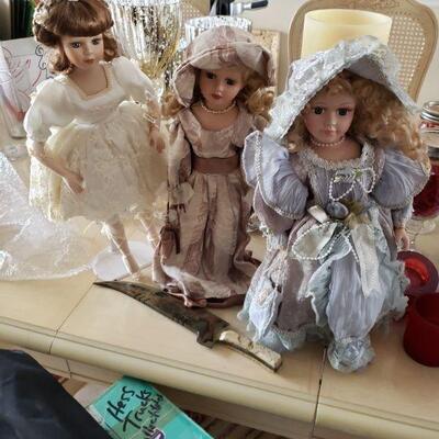 three vintage collectible dolls