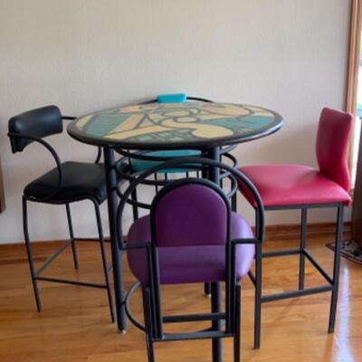 Colorful Pub Table with 4 Chairs