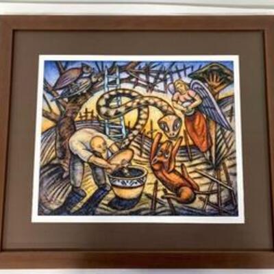 This lovely painting of The Sorcerer's Apprentice is by Tony Speir. It is framed in a brown wood frame and measures 29-3/4