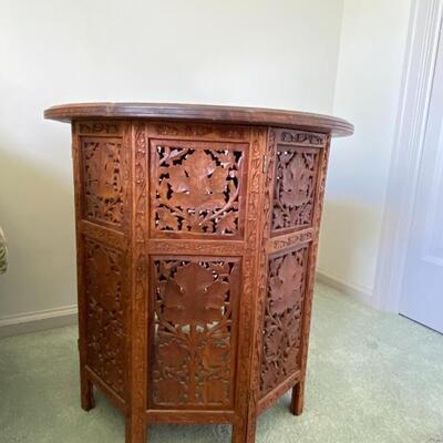 Anglo-Indian heavily carved folding side table, teak