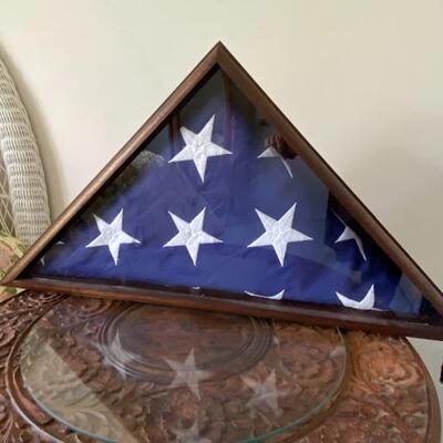 Veteran memorial casket flag, folded, in case