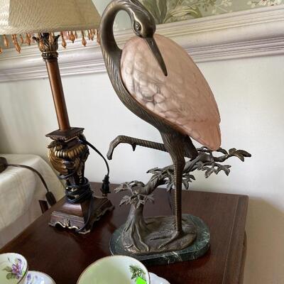 Art glass heron lamp