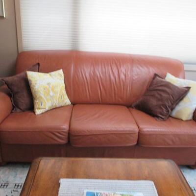 Leather Store Soft Comfortable Leather Sofa Set with Suede Pillows  
