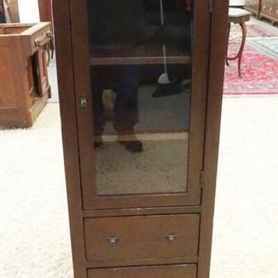 1024	SMALL GLASS DOOR CABINET W/ 2 DRAWERS. 20 IN W, 54 1/4 IN H 
