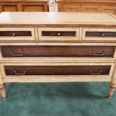 1014	VANGUARD FURNITURE PAINT DECORATED 5 DRAWER CHEST. 48 IN W, 32 1/2 IN H 
