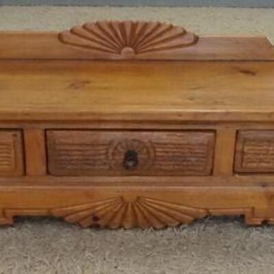 1081	CARVED PINE BENCH W/2 DRAWERS, 67 IN X 18 IN X 10 IN HIGH
