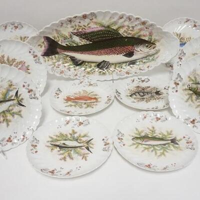 1095	11 PIECE AUSTRIAN FISH SET, MARX & GUTHERZ, CARLSBAD, PLATTER IS 22 1/2 IN, PLATES ARE 8 1/2 IN
