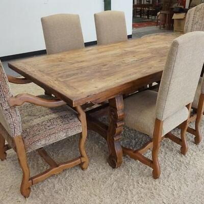 1060	SOUTHWEST PINE DINING TABLE W/CHAIRS, UPHOLSTERED SEATS & BACKS, 42 IN X 84 1/2 IN X 31 IN HIGH
