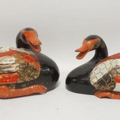 1073	PAIR OF CARVED & PAINTED ASIAN WOODEN DUCKS
