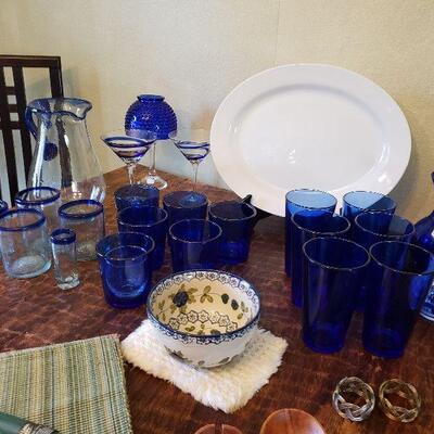 Blue Rim Pitcher & Glasses-Mexico/ Blue Glasses