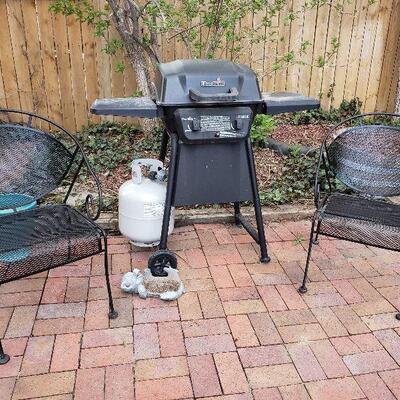 Charbroil Grill & 2 Wrought Chairs