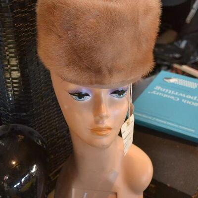 Early sixties real Mink hat with tags, receipt and original box
