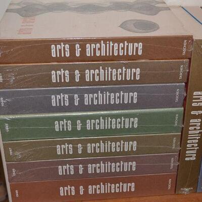 Complete set of Taschen Arts and Architecture magazine reprints in 10 slip cases. All still sealed except volume 1