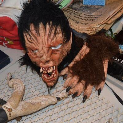Latex monster mask with latex monster hands