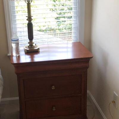 MASTER BEDROOM DRESSER AND MIRROR,   SLEIGH BED FRAME AND 2 NIGHTSTANDS.