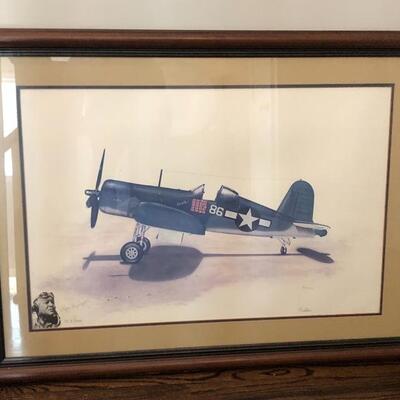Vintage WWII fighter aircraft signed and numbered print.    Signed by Pappy Boyington.  
