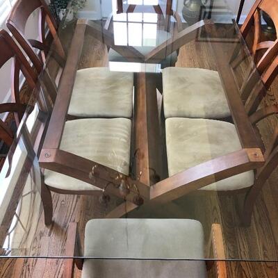 GLASS AND WOOD KITCHEN TABLE.  VERY NICE.