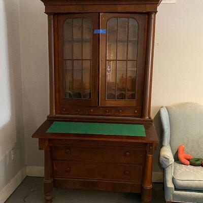 ME6059: Wood Drop Front Secretary Desk with Bookshelf
