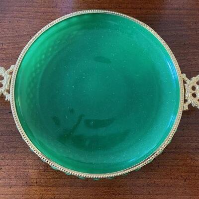 Green Peking glass plate with handles