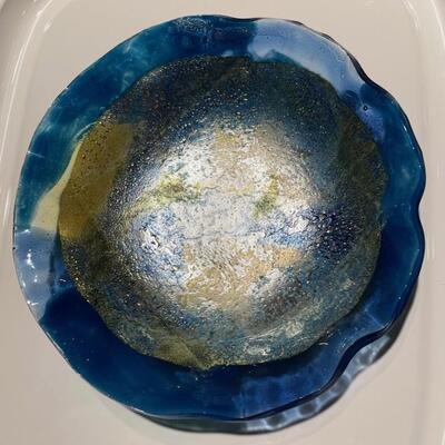 Blue bowl with silver & gold foil