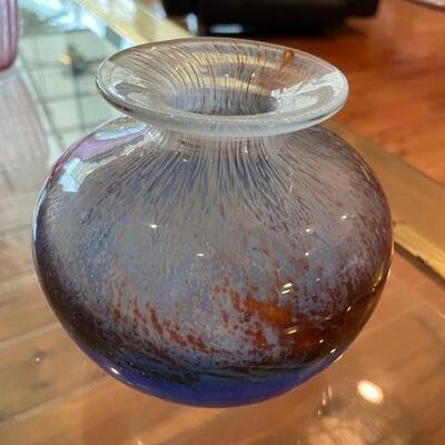 Blue, white & red glass vase