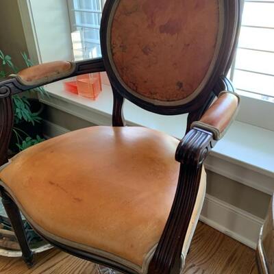 Pair of French style armchairs with leather upholstery 