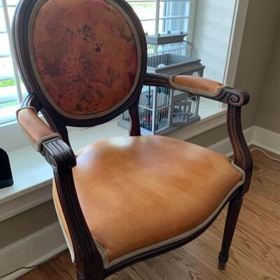 Pair of French style armchairs with leather upholstery 