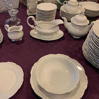 Set of plain white china, 16 place settings