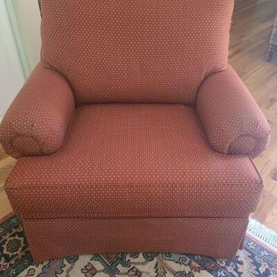 Very comfortable large chair. Red with diamond stitched design. Measures 35
