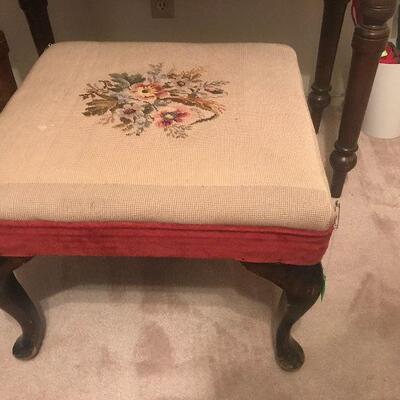 Antique Needlepoint footstool