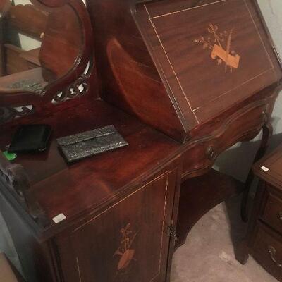 antique Cherrywood Inlaid Secretary